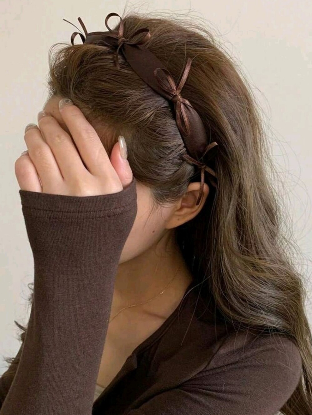 NWT, Brown Satin Bow Headband